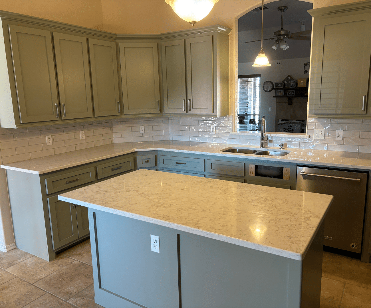 Kitchen after remodel showing off pristine craftsmanship by Tile Genie.